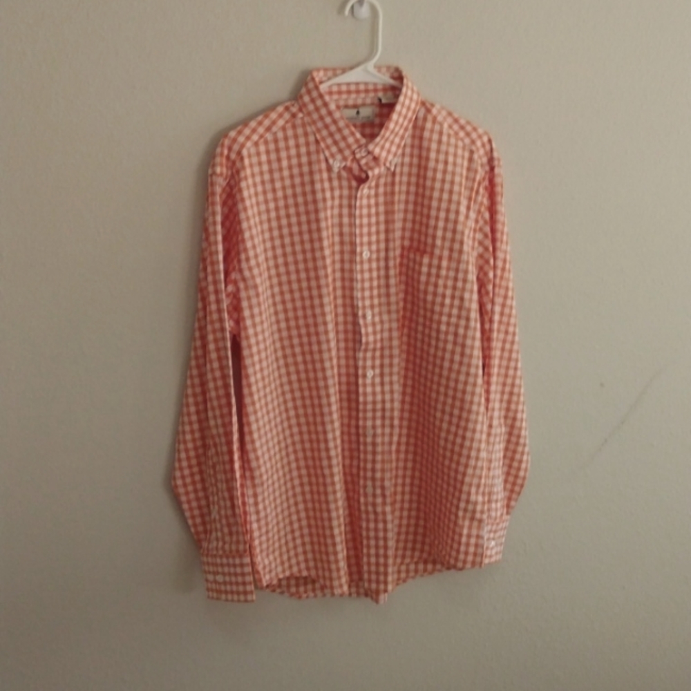 Men's Southern Pines button down in orange and white check. Size L.